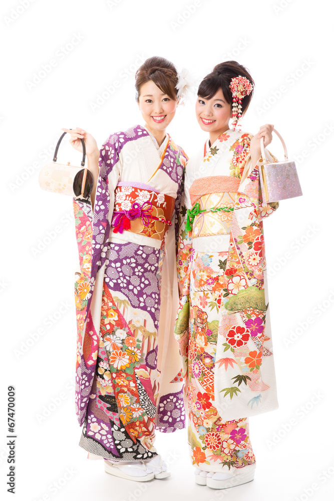 japanese kimono women on white background japanese kimono women on white background