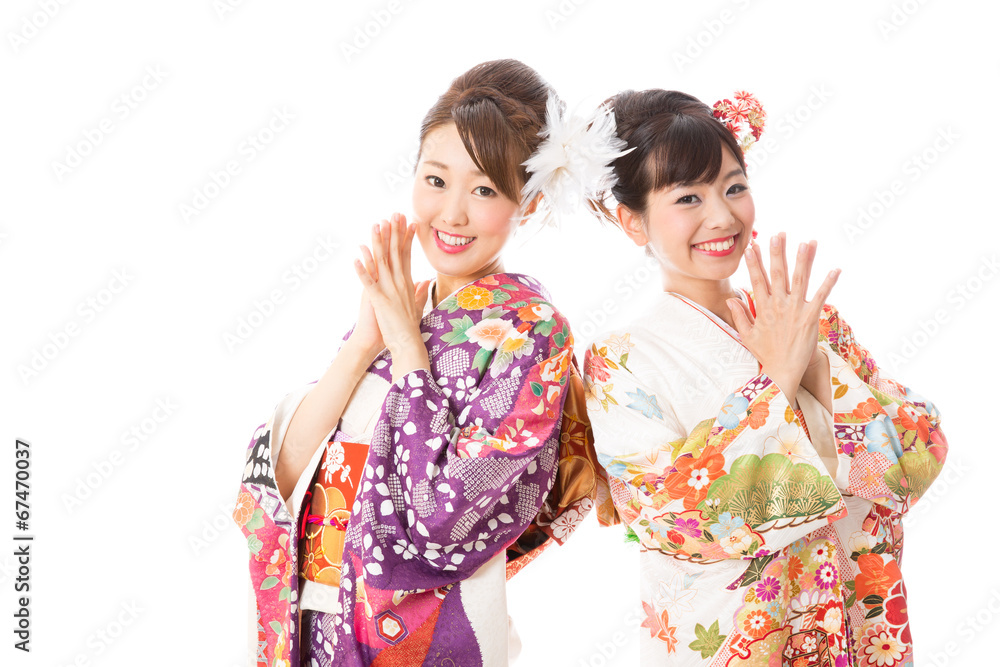 japanese kimono women on white background japanese kimono women on white background
