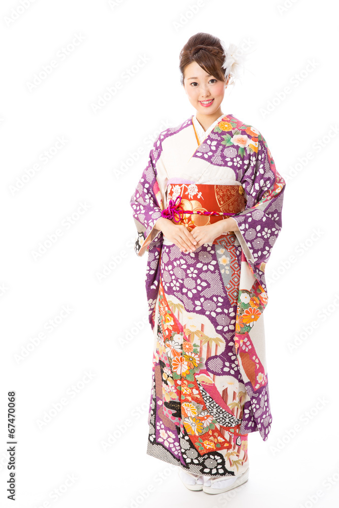 japanese kimono woman on white background