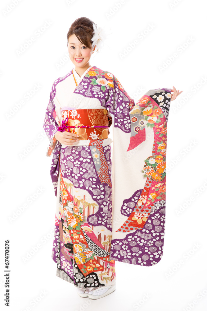 japanese kimono woman on white background