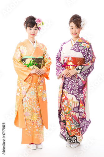 japanese kimono woman on white background © taka