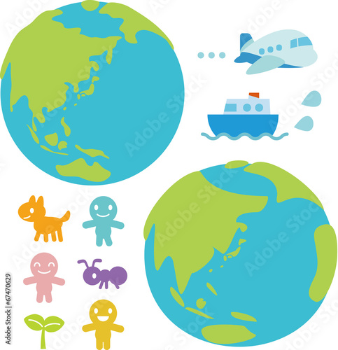 デフォルメされた地球と生き物