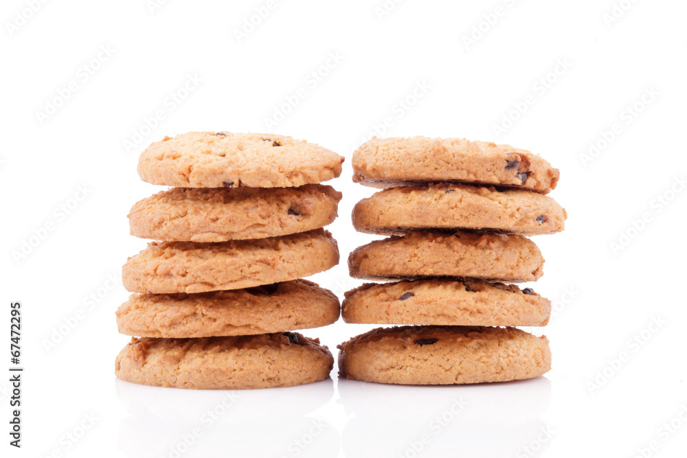Chocolate chips cookies isolated on white background
