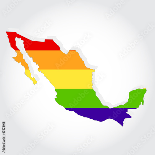 Rainbow flag in contour of Mexico