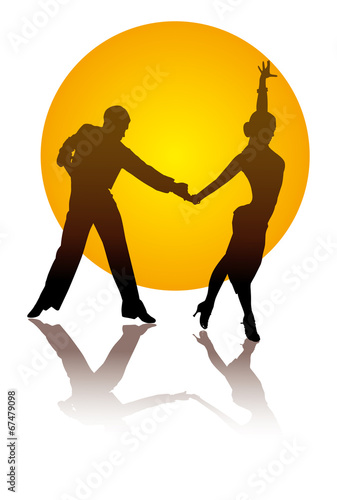 dancing couple on a background of orange circle