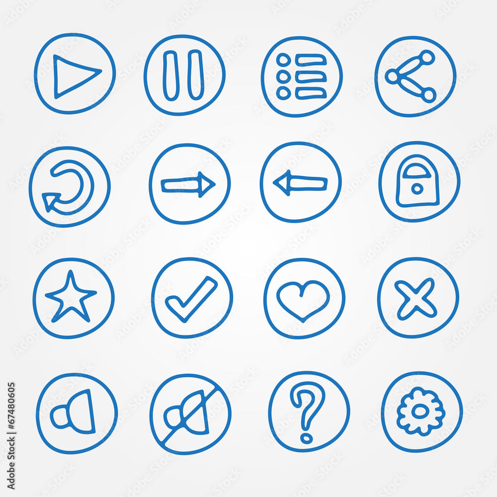 Game UI buttons - set of vector doodle hand drawn elements Game UI buttons - set of vector doodle hand drawn elements