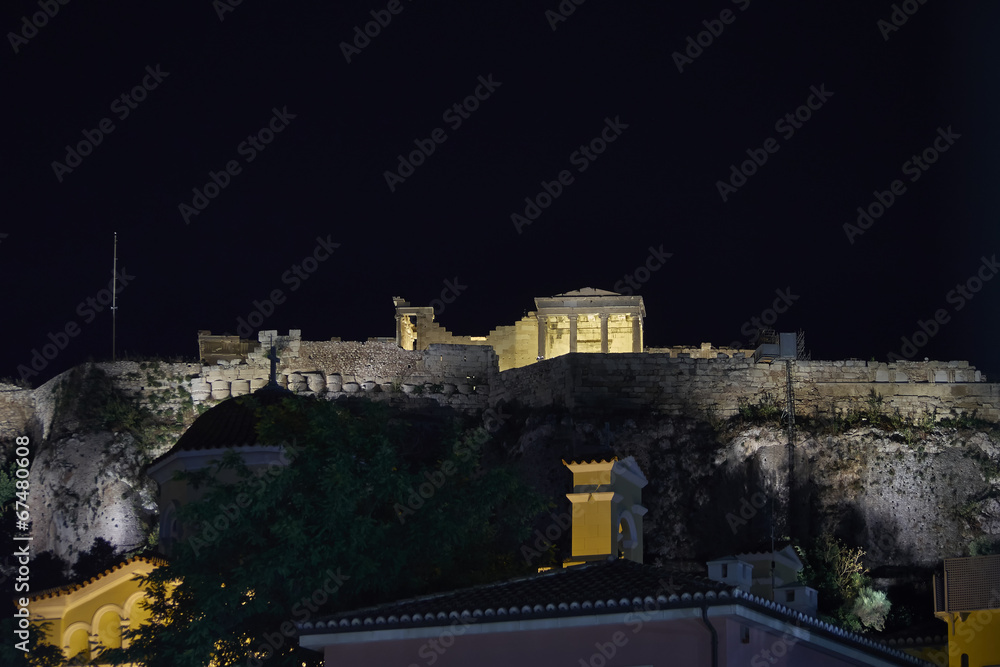 Erechtheion illuminated, Athens acropolis Greece