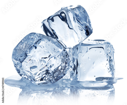 Three ice cubes on white background.