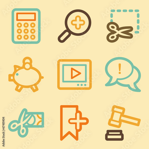 Shopping web icons set in retro style
