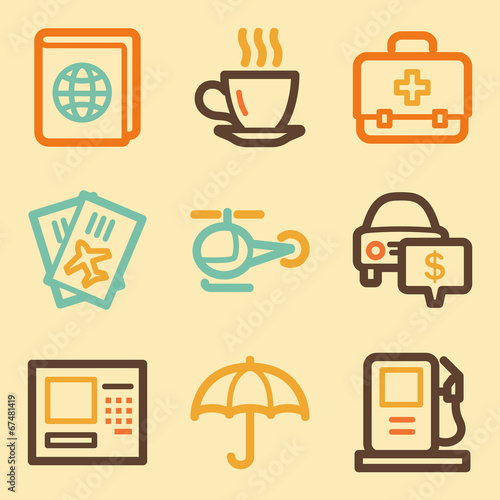 Travel web icons set in retro style