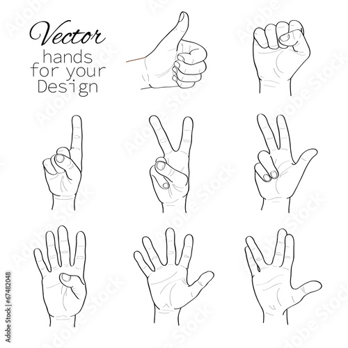 vector set of hands. black and white