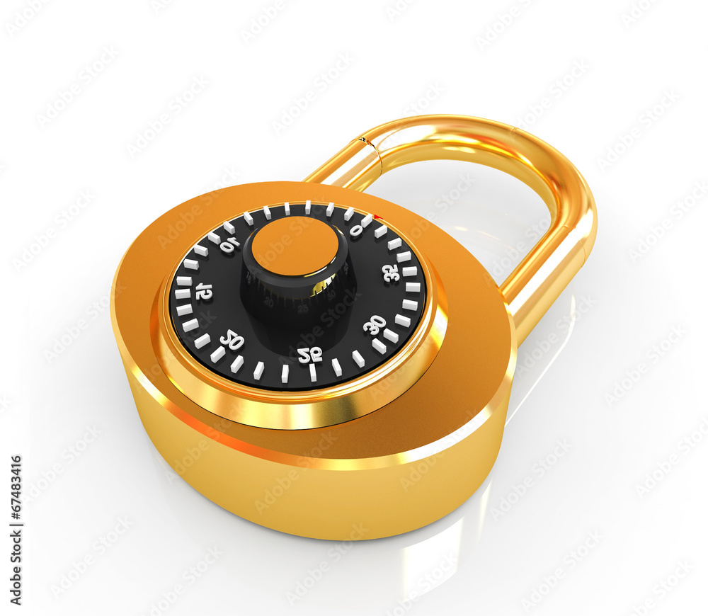 Illustration of security concept with gold locked combination pa Illustration of security concept with gold locked combination pa