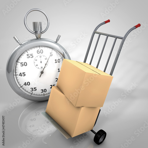 3d render cartons and stopwatch