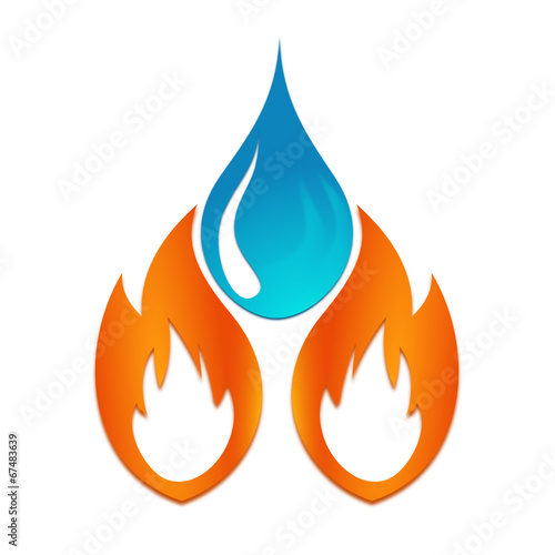 logo plombier chauffagiste flamme et goutte d'eau