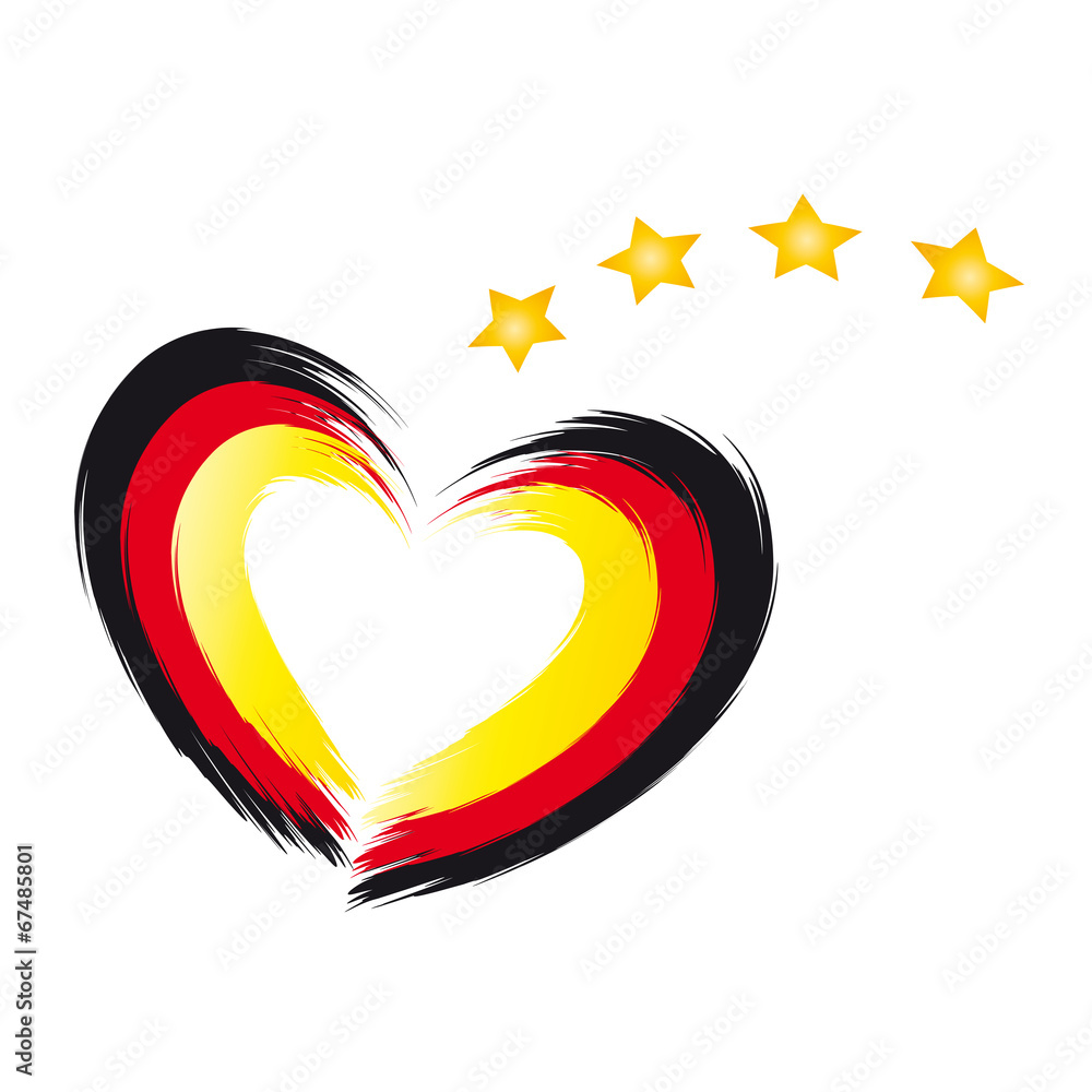 Fussball - Deutschland Weltmeister 2014 - Herz mit vier Sternen, Weltmeister der Herzen, Deutsche Flagge in Herzform - obrazy, fototapety, plakaty 