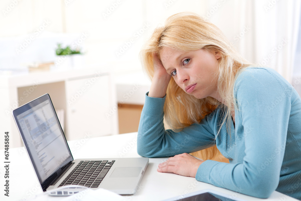 Lazy blonde woman doesn't want to work Lazy blonde woman doesn't want to work