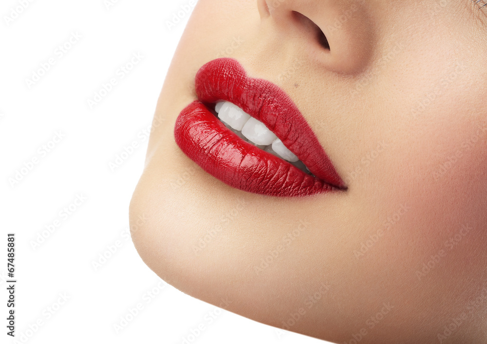 Naklejka premium Beautiful girl with A red lips and white teeth