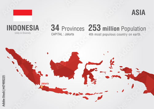 Canvas Print Indonesia world map with a pixel diamond texture.