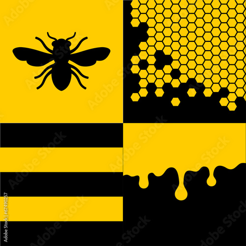 Bee Honeycells and Honey Patterns Set. Vector