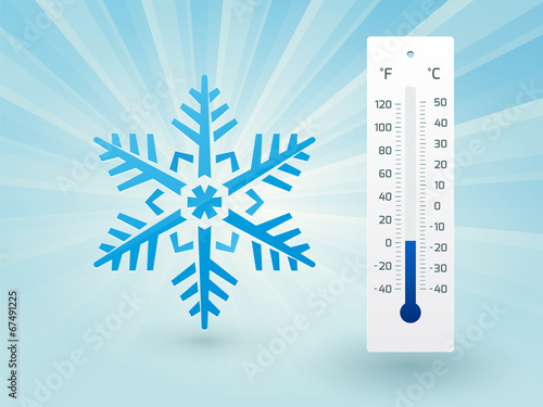 Snowflake with a thermometer on frost