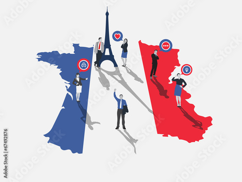 Business people standing on france with flag colours