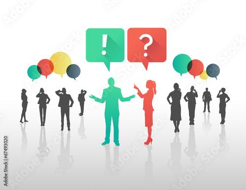 Business people asking and answering questions in speech bubbles