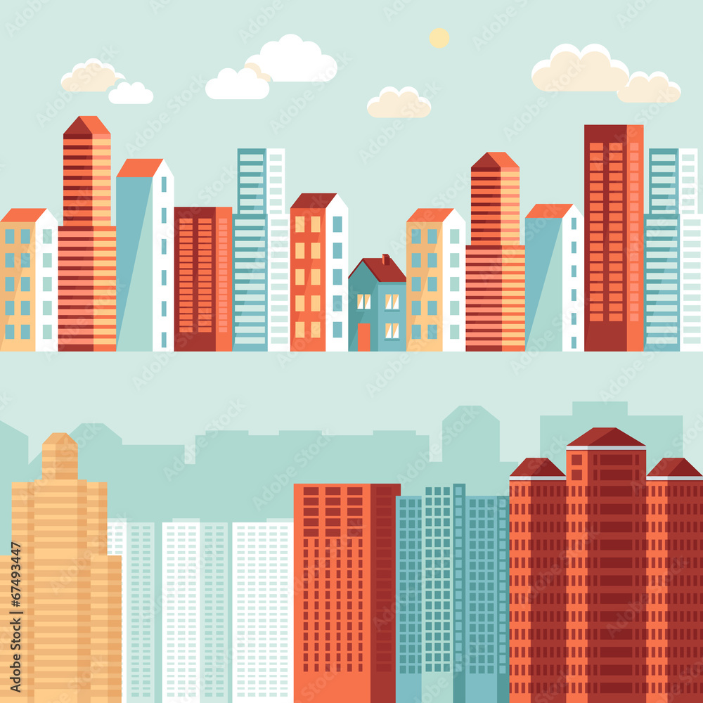 Vector city illustrations in flat simple style