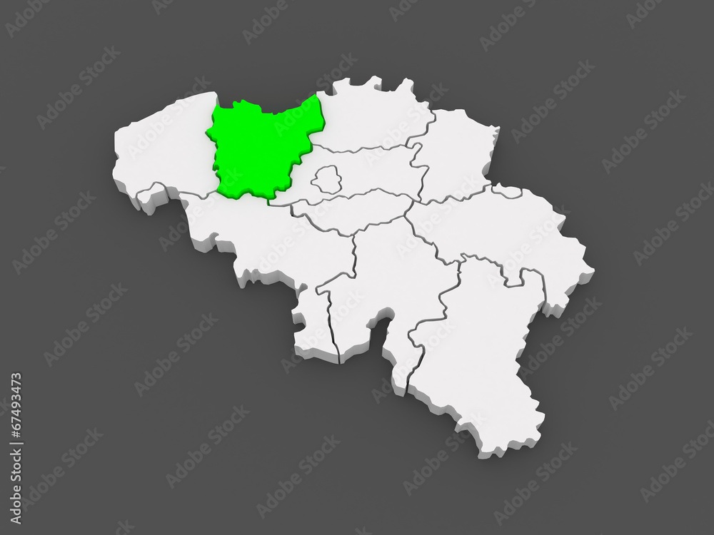 Map of East Flanders. Belgium.