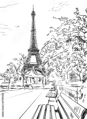 Street in paris. Eiffel tower -sketch  illustration #67495020