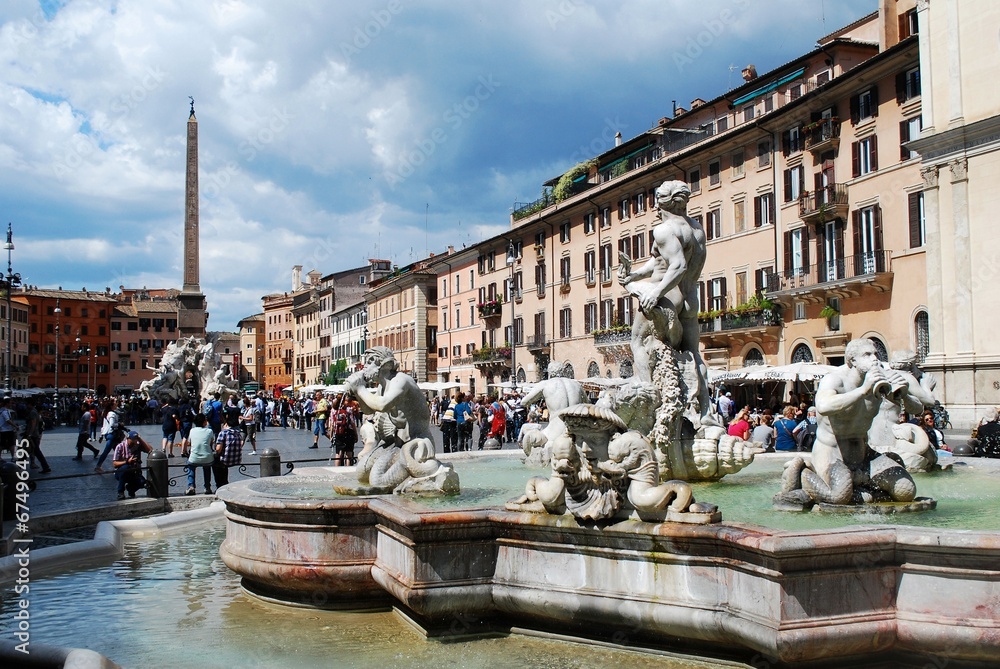 Sculptures in Rome city Navona place on May 29, 2014