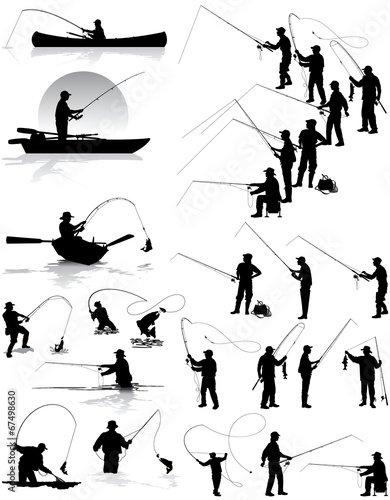 Fotografie, Tablou Fisherman vector silhouettes