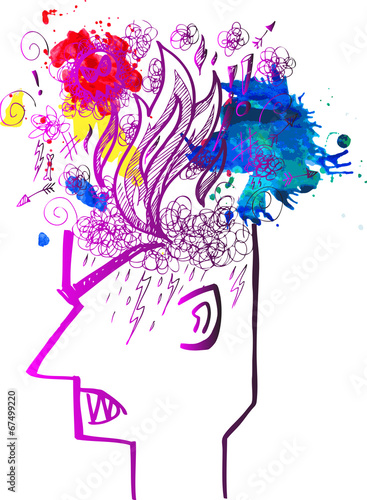 Profile of man full of angry thoughts.