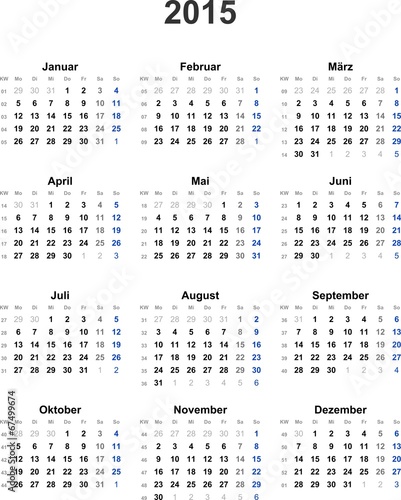 Kalender 2015 universal - ohne Feiertage