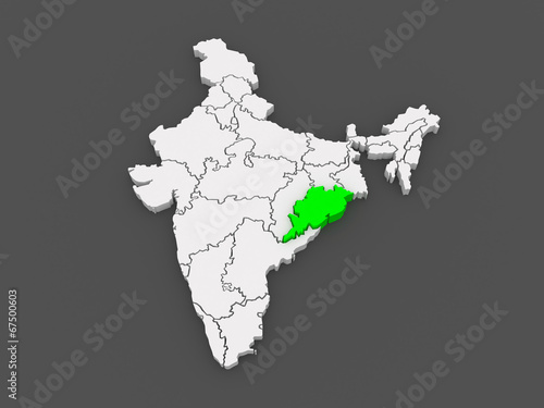 Map of Odisha. India.