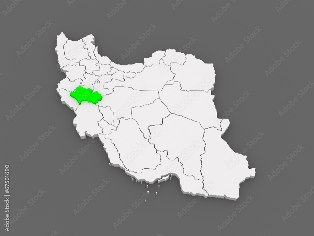 Map of Lorestan. Iran.