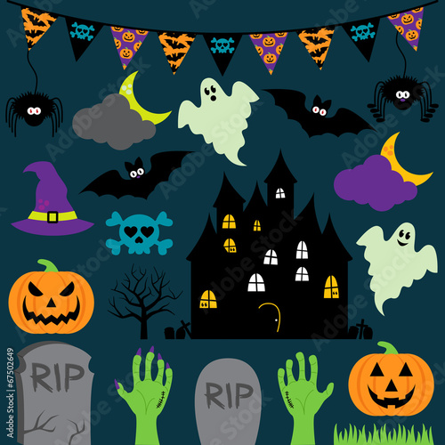 Vector Halloween Set with Scary and Cute Elements