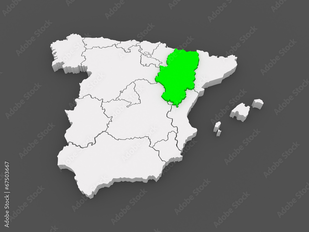 Map of Aragon. Spain