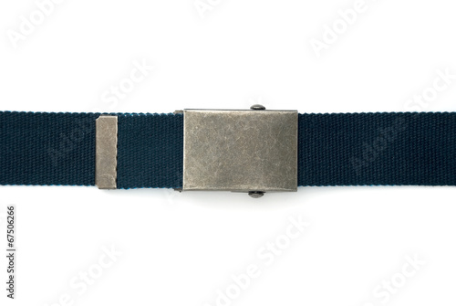 Blue belt with square buckle isolated on white.