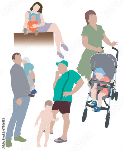 Vector silhouettes of a familyin color