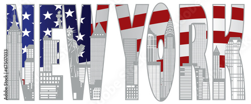 New York City Skyline Text Ooutline Illustration Vector