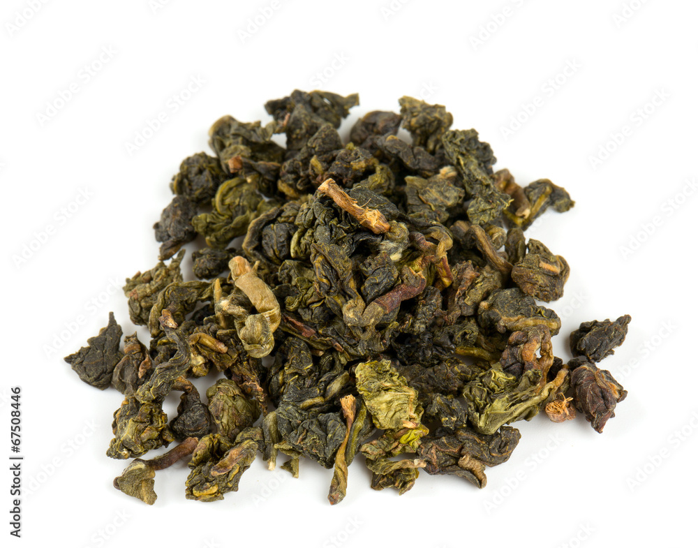 dried green tea isolated on white dried green tea isolated on white