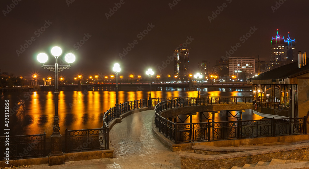 Evening shot of promenade in Donetsk.