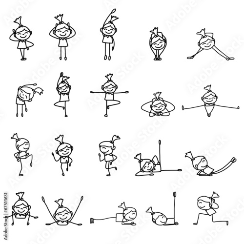 hand drawing cartoon character woman practicing yoga