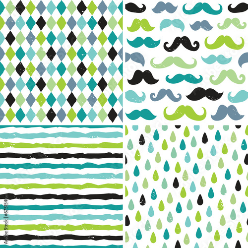 seamless hipster patterns in blues and greens