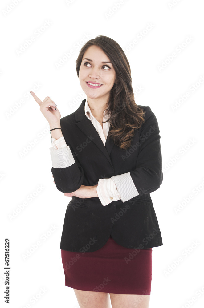 executive young girl wearing red skirt and black jacket posing executive young girl wearing red skirt and black jacket posing