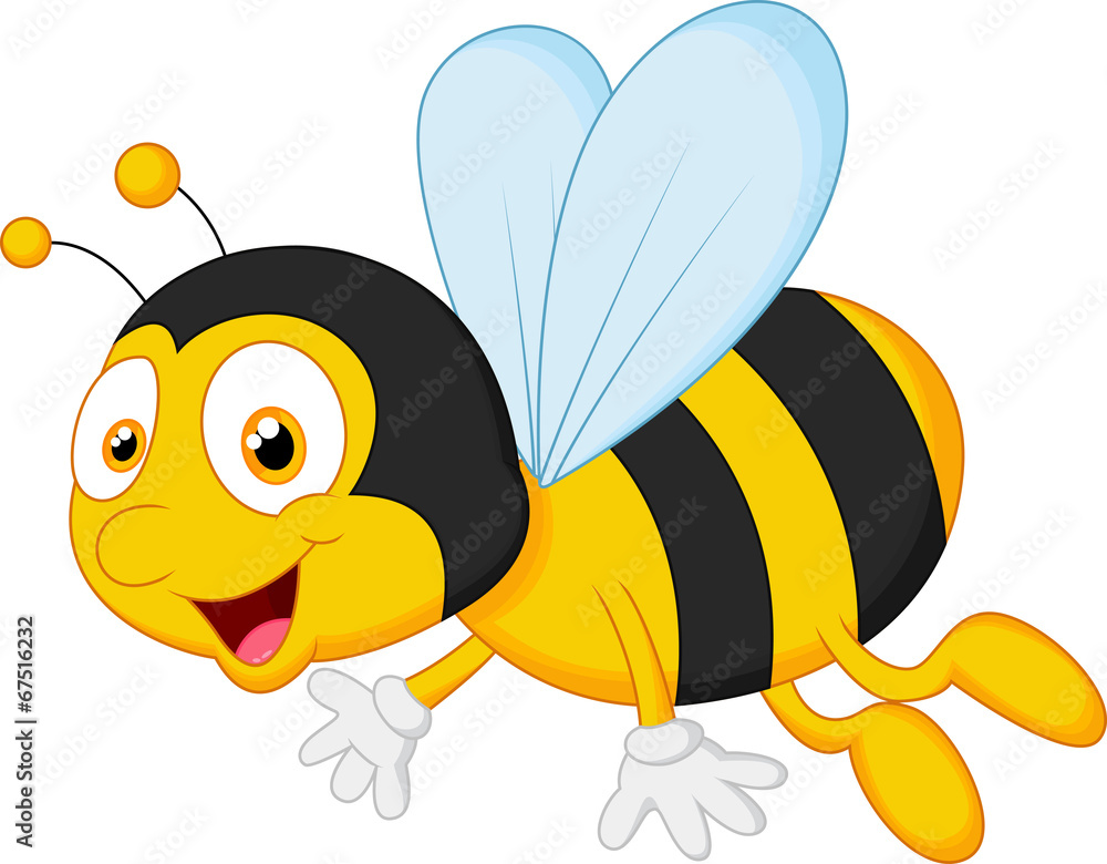 Bee cartoon flying - obrazy, fototapety, plakaty 