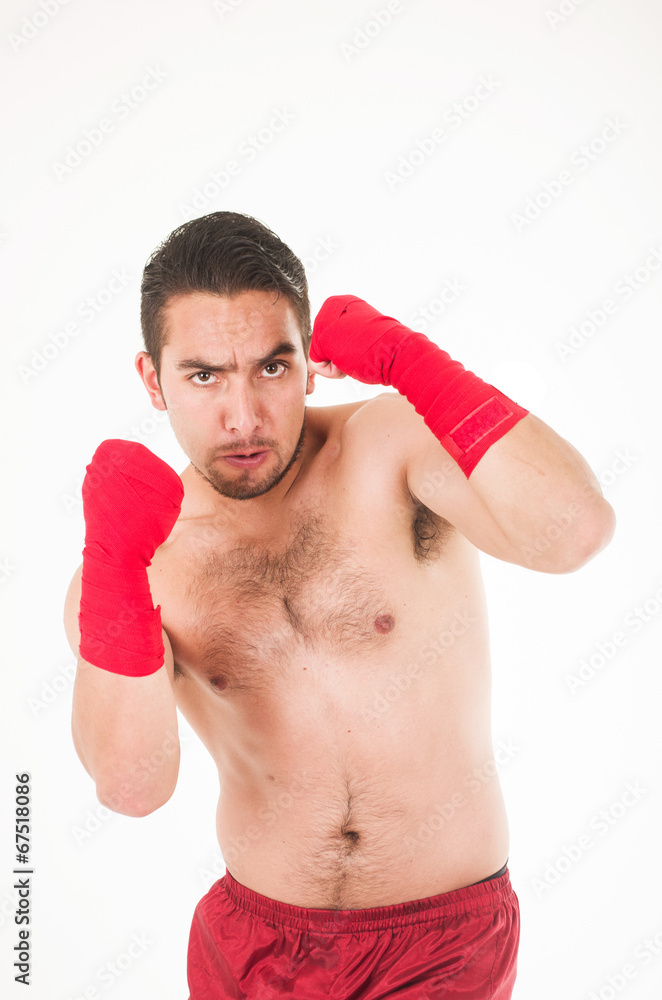 martial arts fighter wearing red shorts and wristband martial arts fighter wearing red shorts and wristband