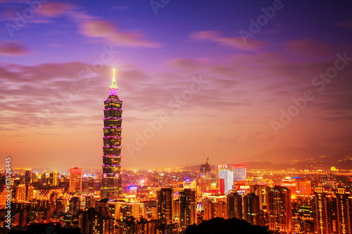 Taipei s City Skyline at sunset with the famous Taipei 101