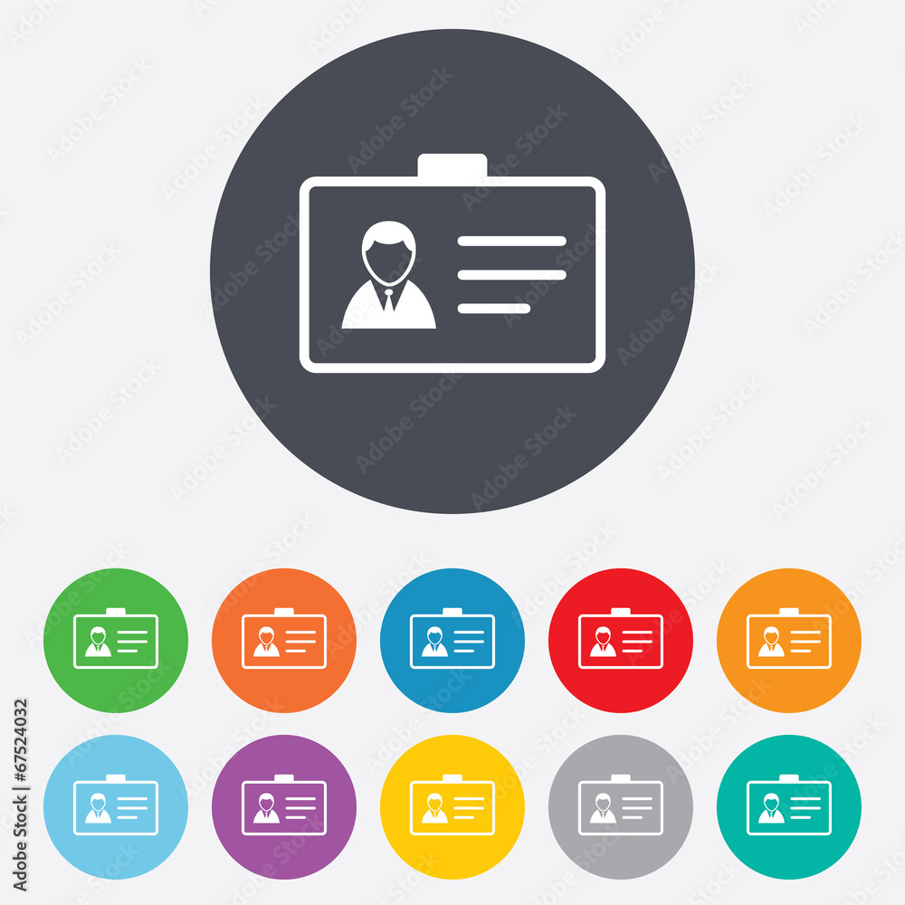 ID card sign icon. Identity card badge symbol. ID card sign icon. Identity card badge symbol.
