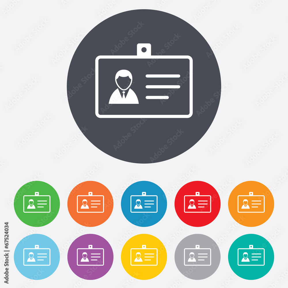 ID card sign icon. Identity card badge symbol. ID card sign icon. Identity card badge symbol.